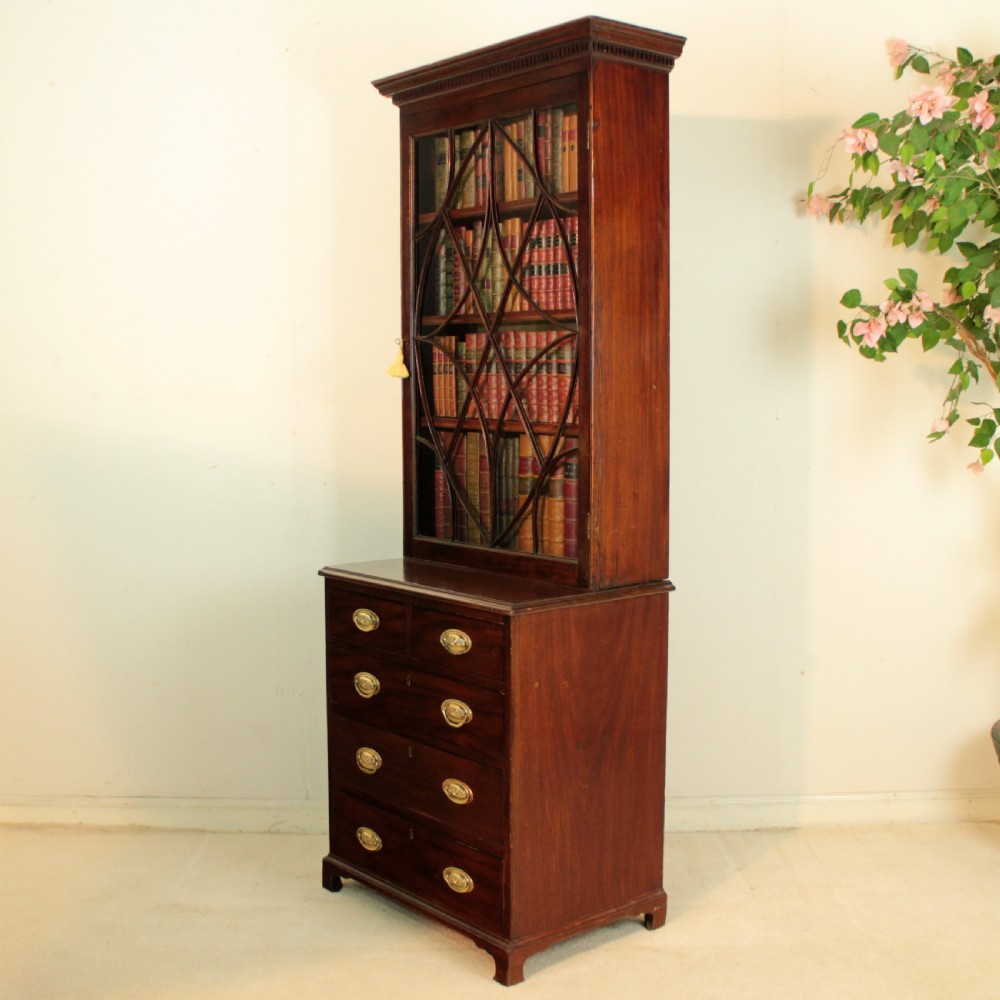 19th Century Narrow Mahogany Astragal Glazed Bookcase on Chest View V