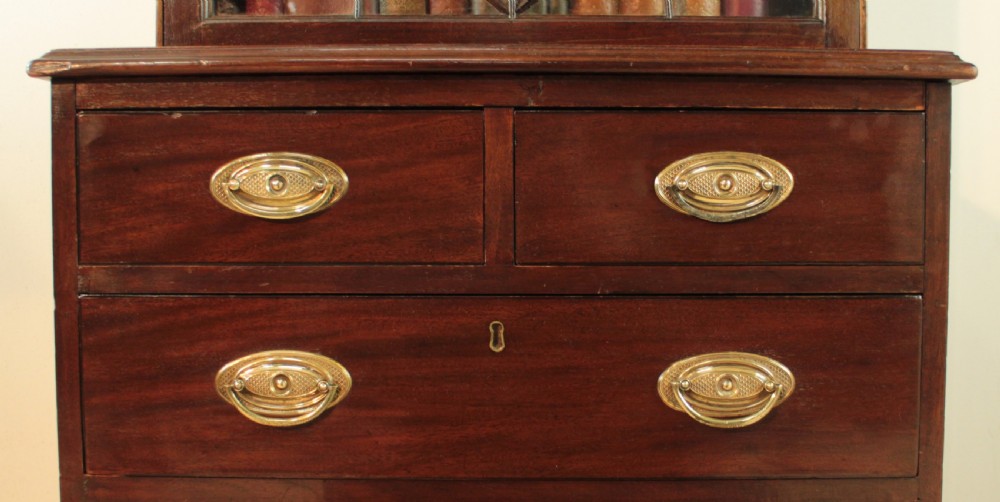 19th Century Narrow Mahogany Astragal Glazed Bookcase on Chest View XI