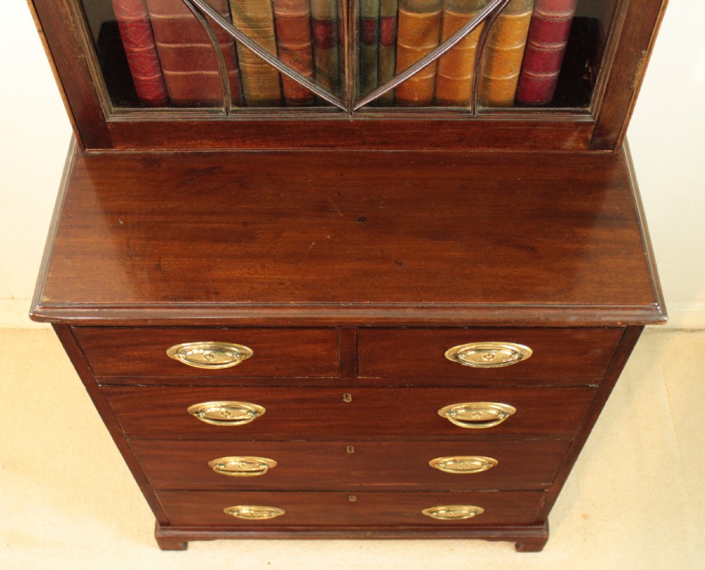 19th Century Narrow Mahogany Astragal Glazed Bookcase on Chest View XIII