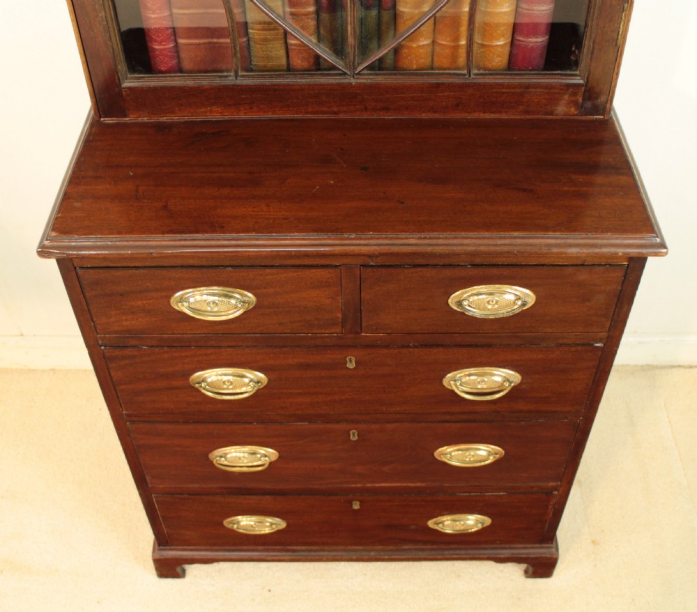19th Century Narrow Mahogany Astragal Glazed Bookcase on Chest View XXII