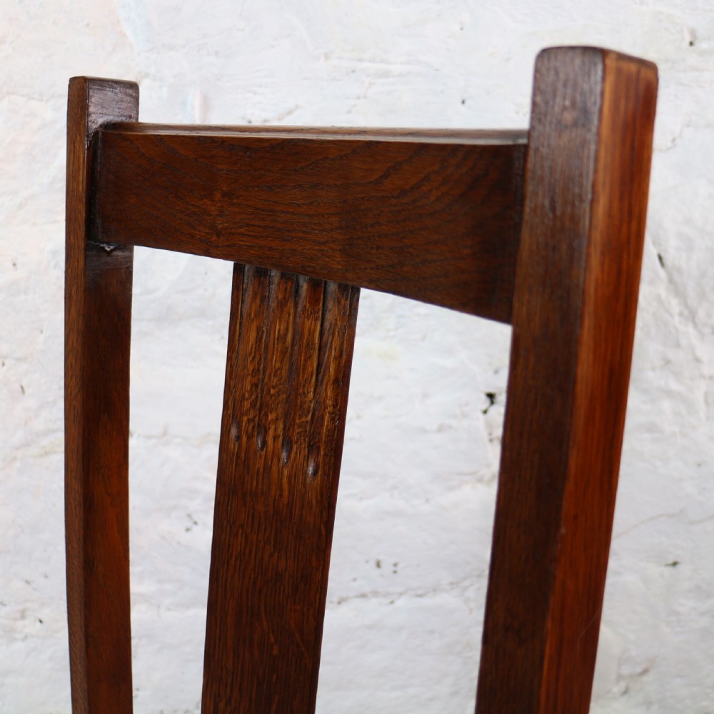 Set 10 Arts & Crafts Oak Dining Chairs with Leather Seats, c.1900 View XXV