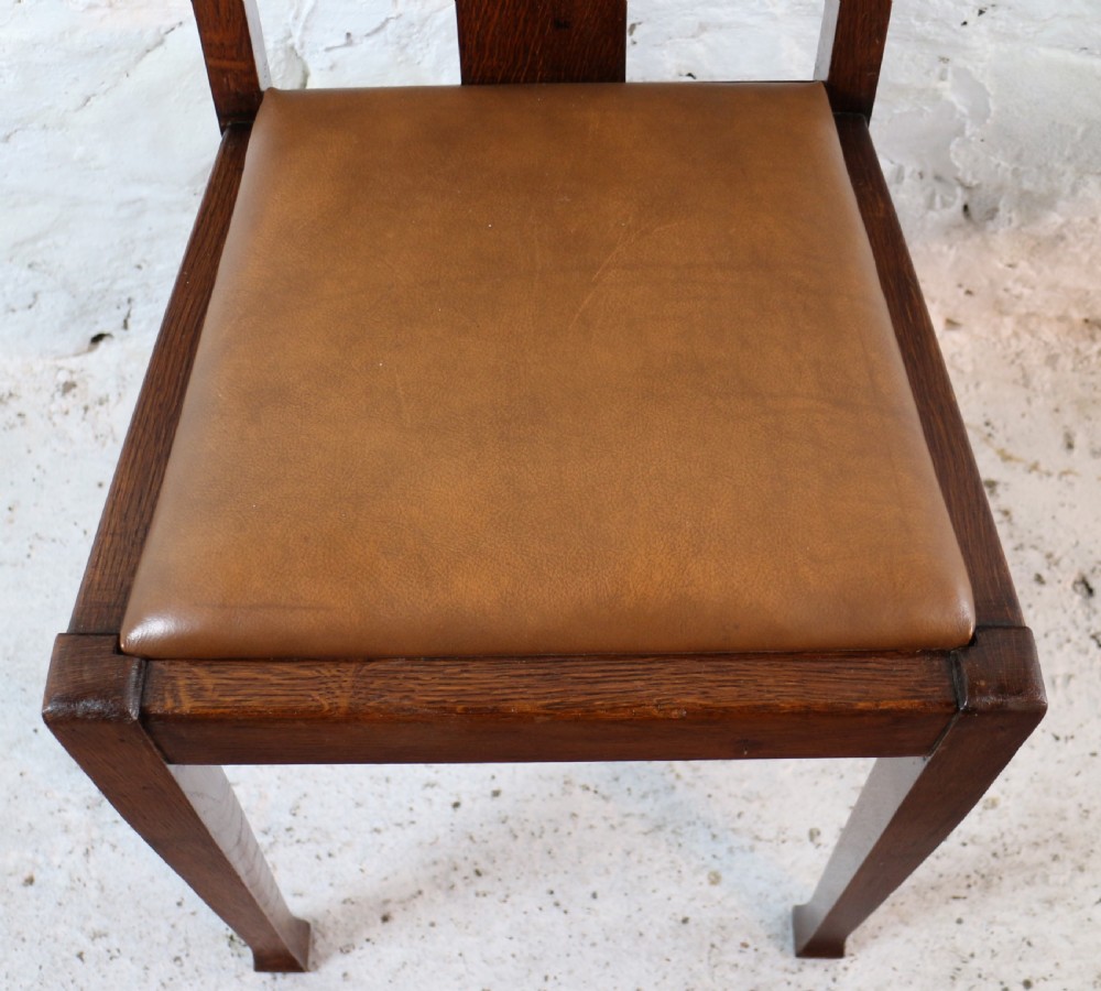 Set 10 Arts & Crafts Oak Dining Chairs with Leather Seats, c.1900 View XXVI