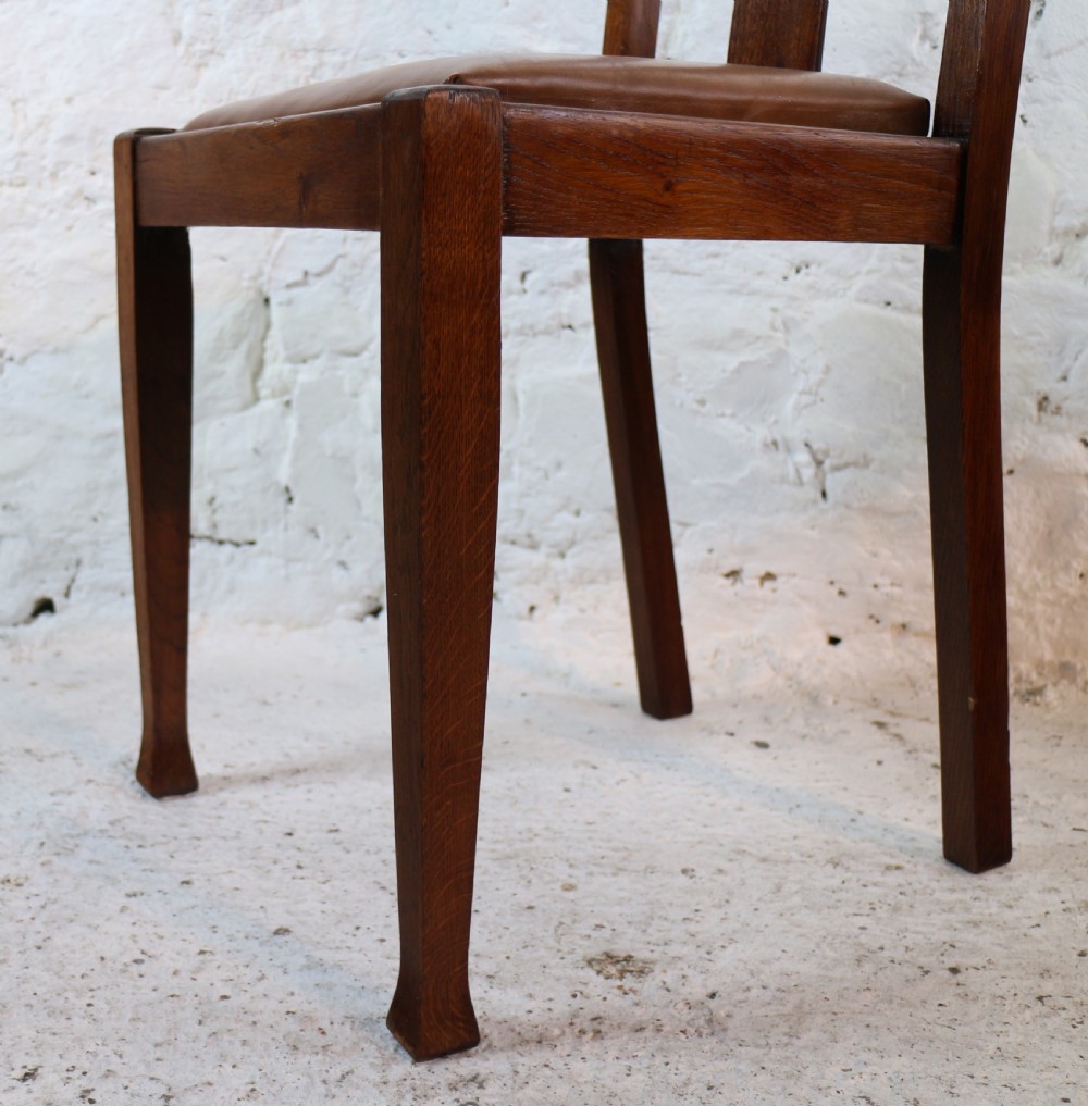 Set 10 Arts & Crafts Oak Dining Chairs with Leather Seats, c.1900 View XXVII