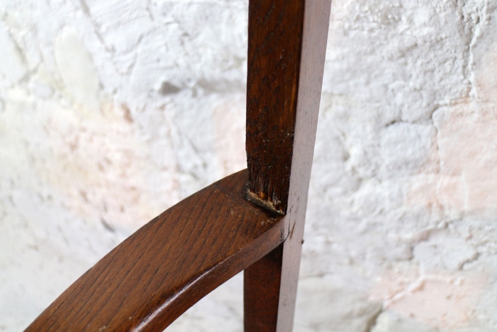 Set 10 Arts & Crafts Oak Dining Chairs with Leather Seats, c.1900 View XXIX