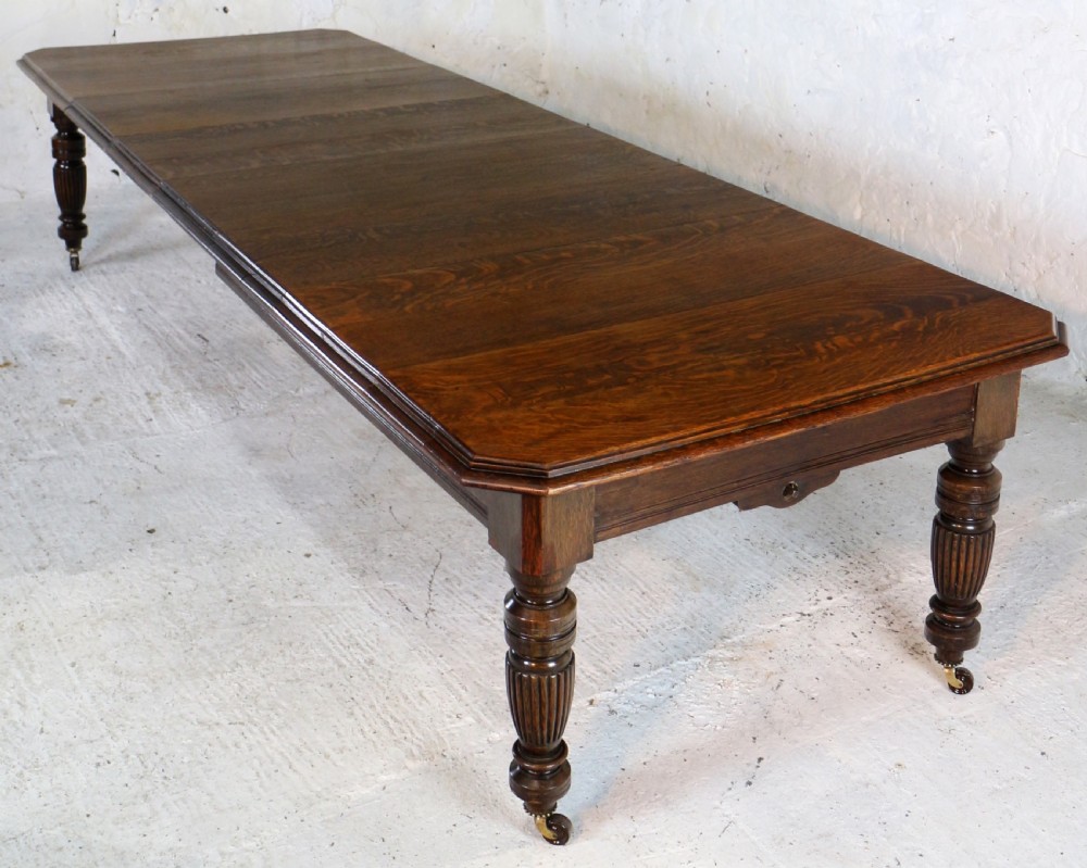 Arts & Crafts Extending Oak Dining Table & 4 Leaves - 12ft, seats 14-16 View II