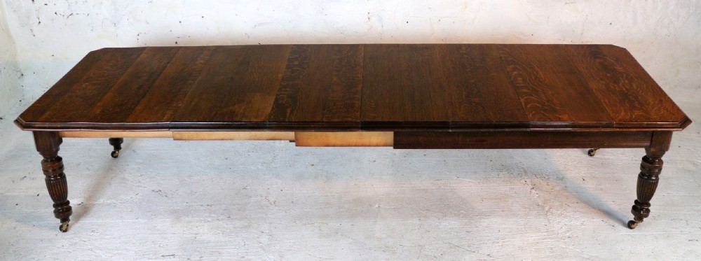 Arts & Crafts Extending Oak Dining Table & 4 Leaves - 12ft, seats 14-16 View III
