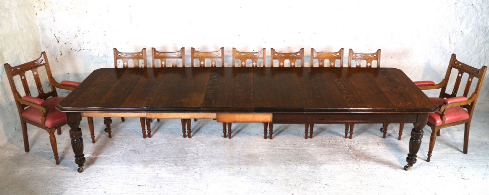 Arts & Crafts Extending Oak Dining Table & 4 Leaves - 12ft, seats 14-16 View X