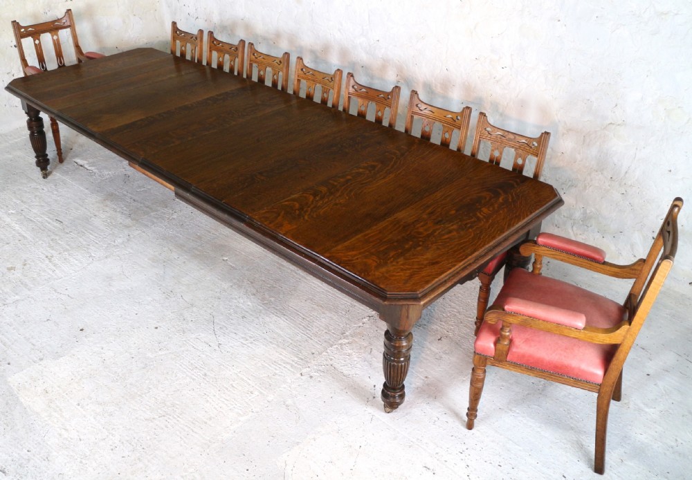 Arts & Crafts Extending Oak Dining Table & 4 Leaves - 12ft, seats 14-16 View XI