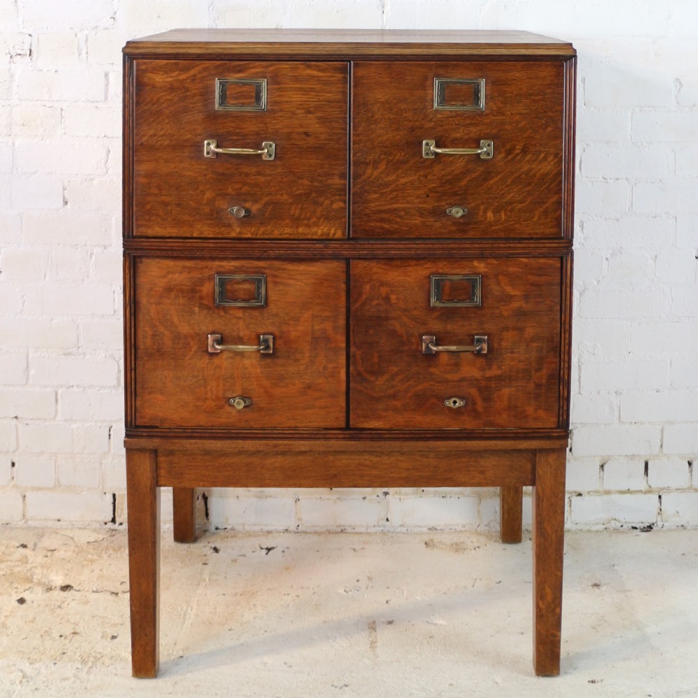 Antique Golden Oak Four Drawer Filing Cabinet by Yawman & Erbe, c.1910