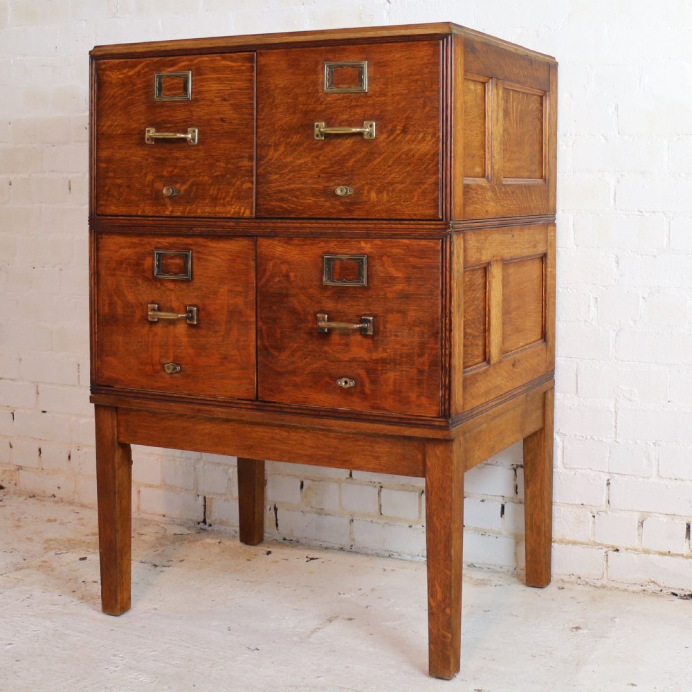 Antique Golden Oak Four Drawer Filing Cabinet by Yawman & Erbe, c.1910 View II