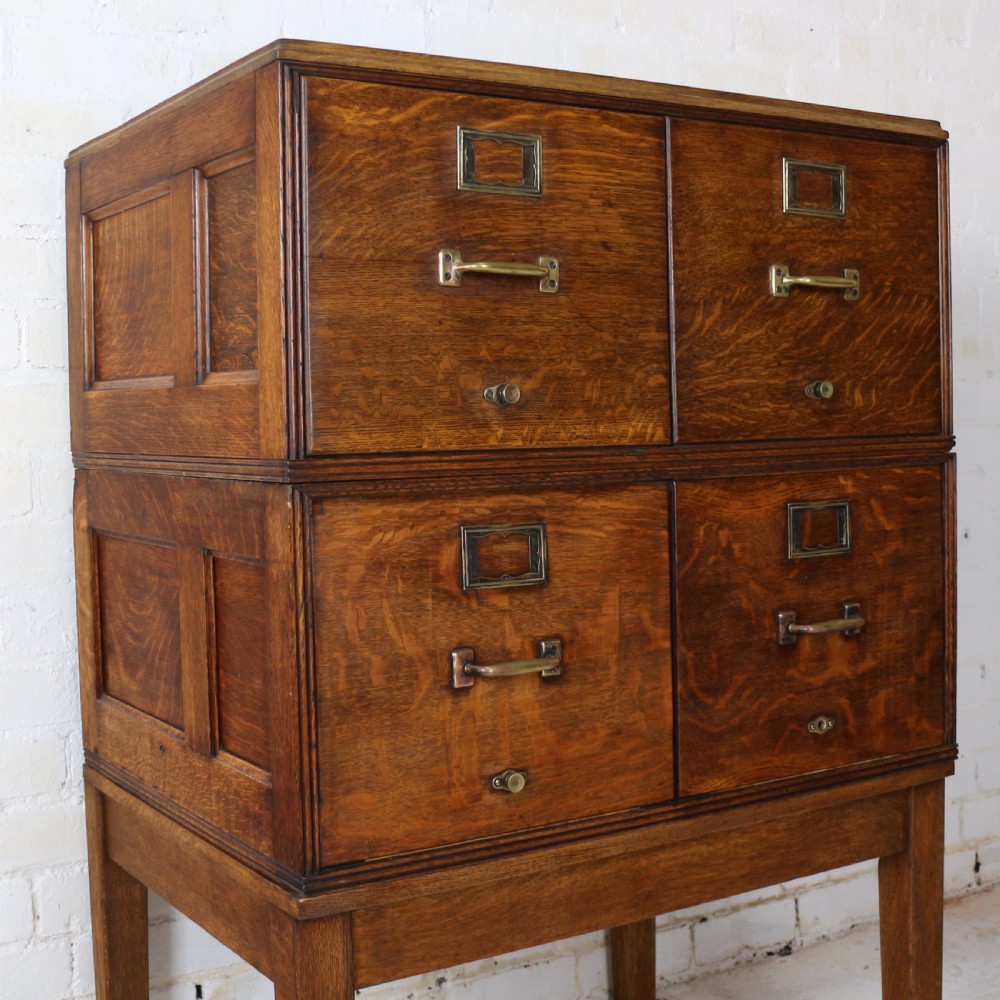 Antique Golden Oak Four Drawer Filing Cabinet by Yawman & Erbe, c.1910 View IV
