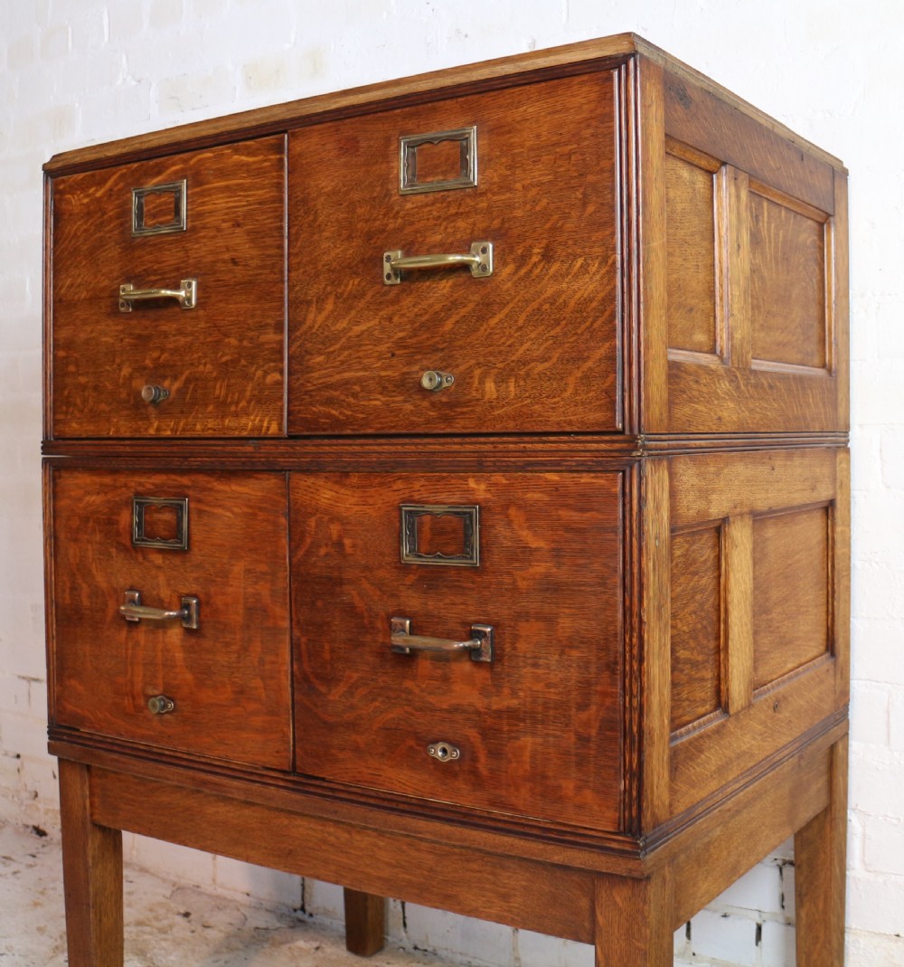 Antique Golden Oak Four Drawer Filing Cabinet by Yawman & Erbe, c.1910 View VI