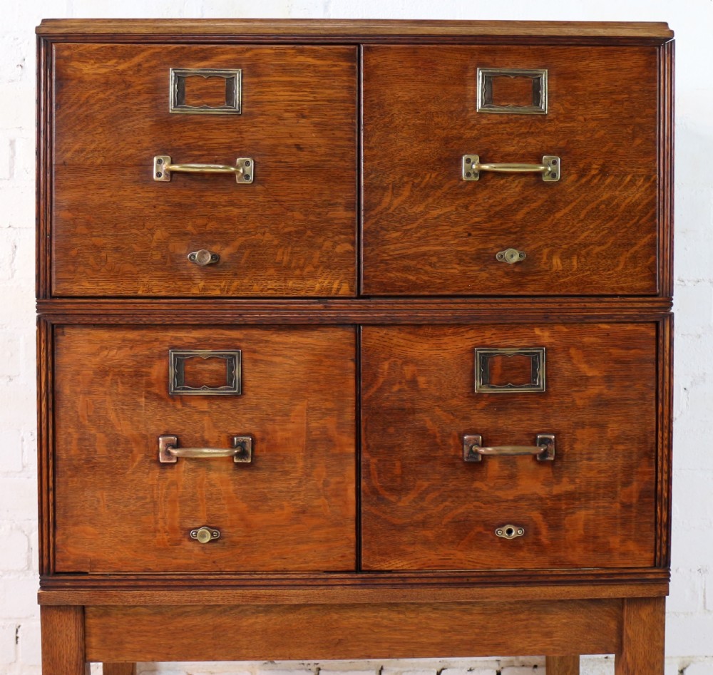 Antique Golden Oak Four Drawer Filing Cabinet by Yawman & Erbe, c.1910 View VII