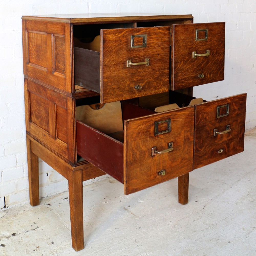 Antique Golden Oak Four Drawer Filing Cabinet by Yawman & Erbe, c.1910 View IX