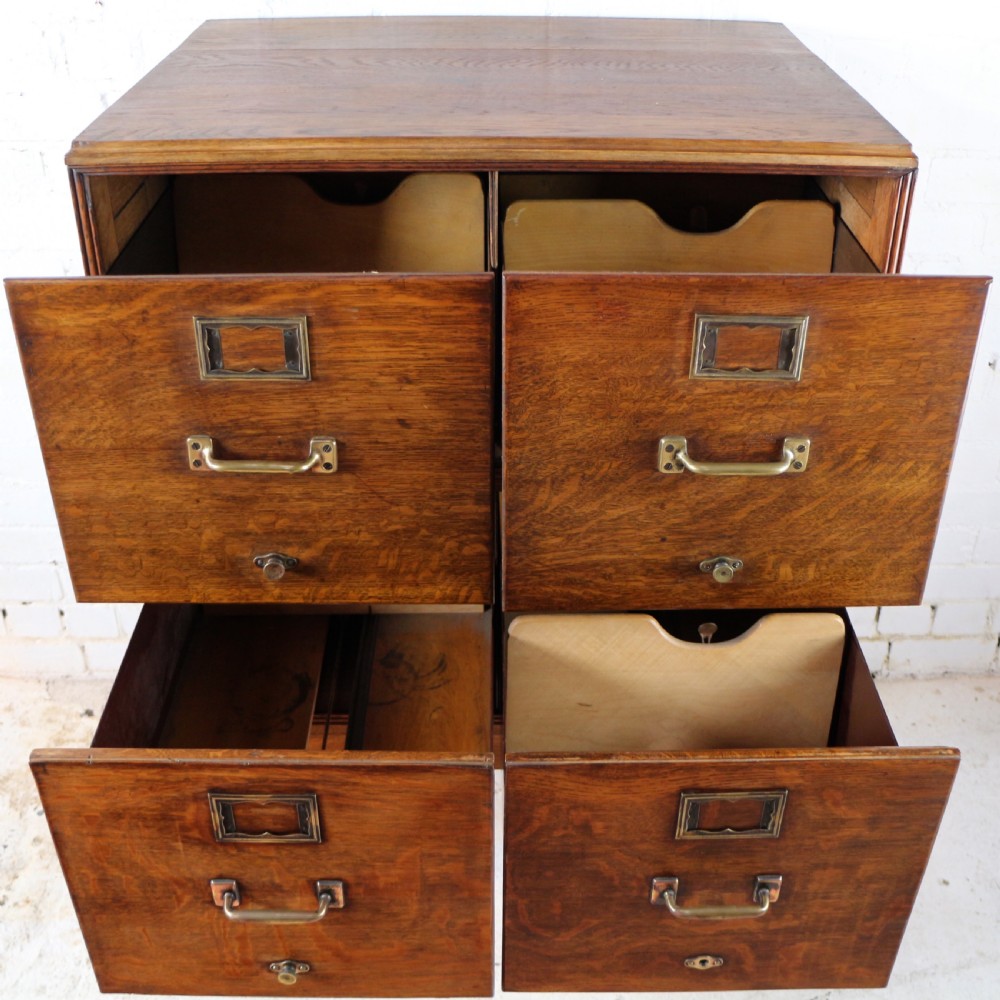 Antique Golden Oak Four Drawer Filing Cabinet by Yawman & Erbe, c.1910 View XI