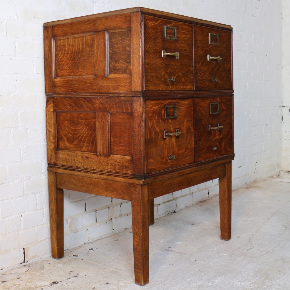 Antique Golden Oak Four Drawer Filing Cabinet by Yawman & Erbe, c.1910 View XV