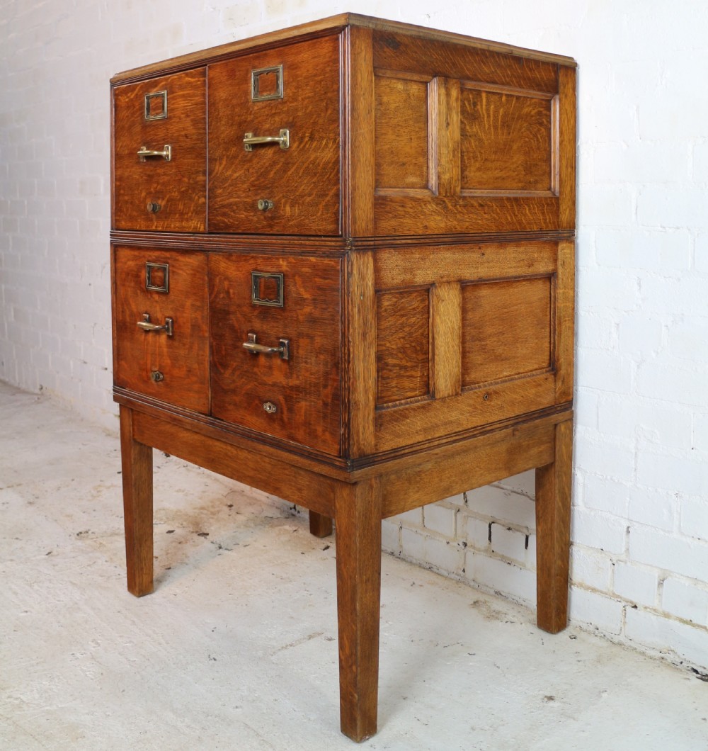 Antique Golden Oak Four Drawer Filing Cabinet by Yawman & Erbe, c.1910 View XIX