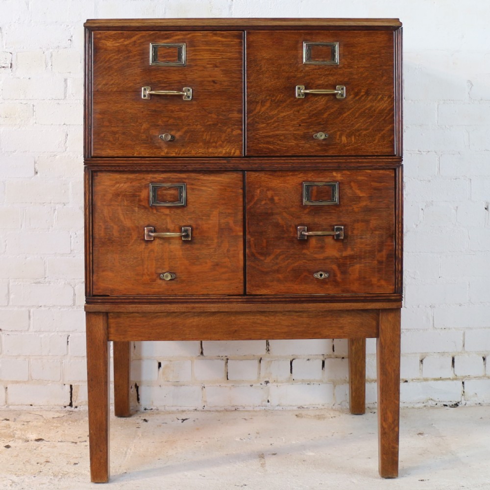Antique Golden Oak Four Drawer Filing Cabinet by Yawman & Erbe, c.1910 View XXV