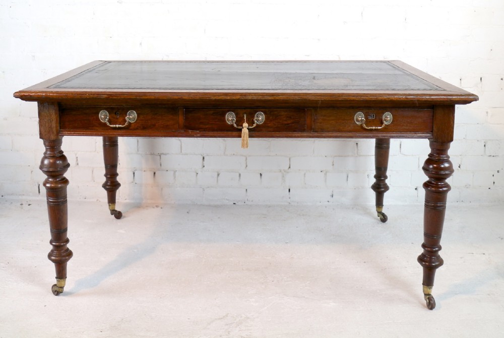 Victorian Oak 5ft Partner’s Writing Table by James Shoolbred, London View V