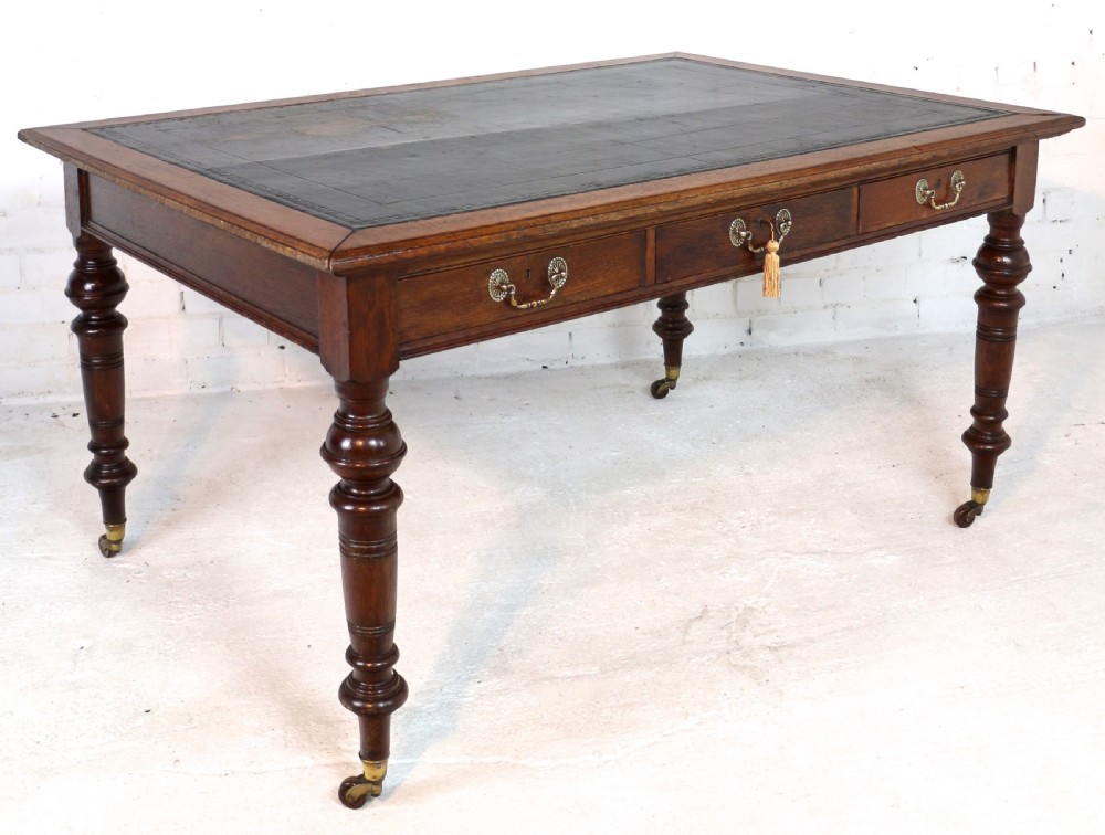 Victorian Oak 5ft Partner’s Writing Table by James Shoolbred, London View IX