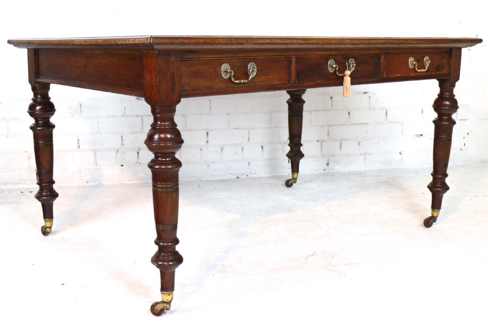 Victorian Oak 5ft Partner’s Writing Table by James Shoolbred, London View X