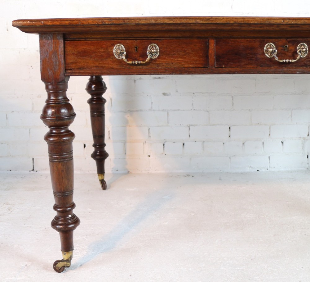 Victorian Oak 5ft Partner’s Writing Table by James Shoolbred, London View XI