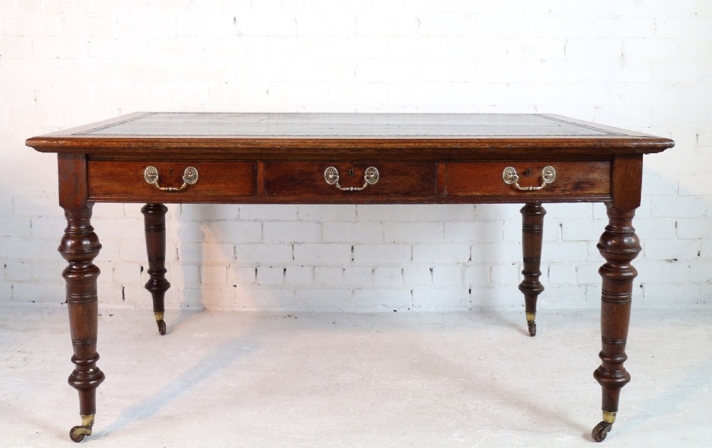 Victorian Oak 5ft Partner’s Writing Table by James Shoolbred, London View XII
