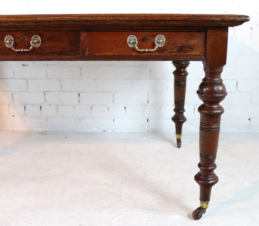 Victorian Oak 5ft Partner’s Writing Table by James Shoolbred, London View XIV
