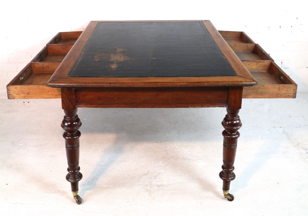 Victorian Oak 5ft Partner’s Writing Table by James Shoolbred, London View XVIII