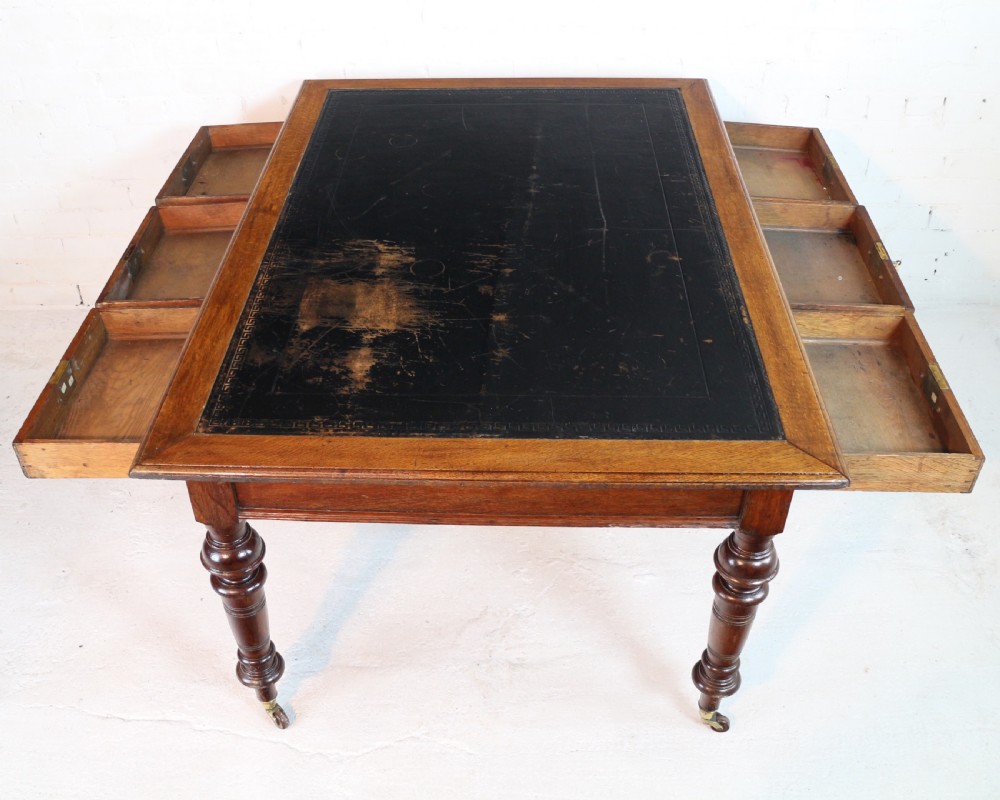 Victorian Oak 5ft Partner’s Writing Table by James Shoolbred, London View XIX