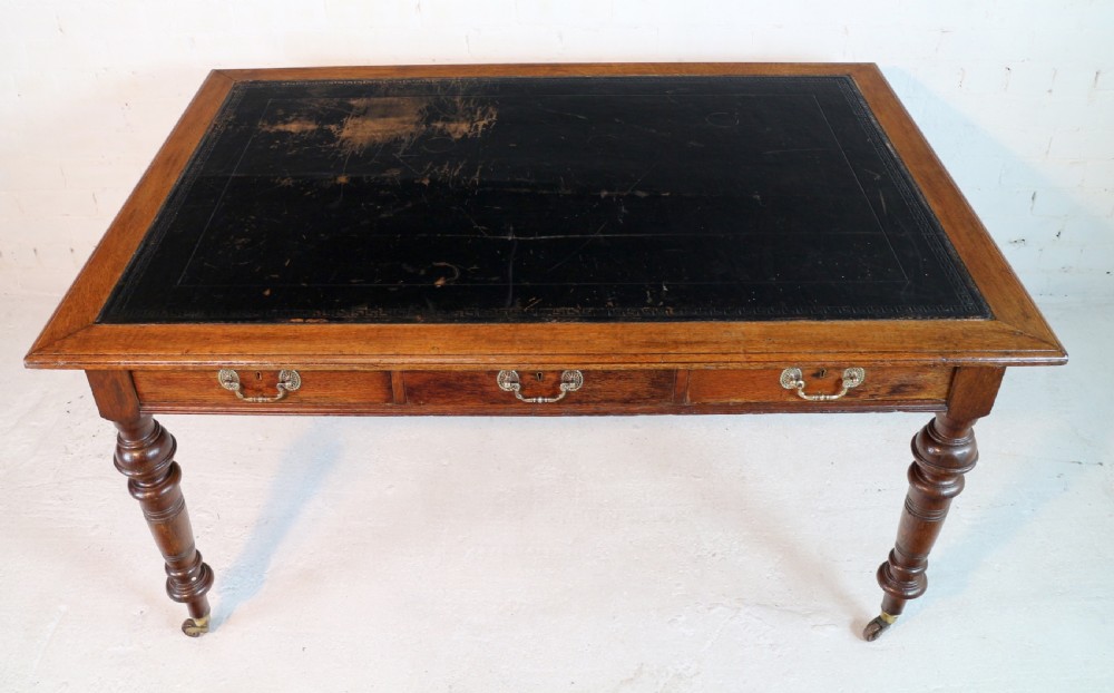 Victorian Oak 5ft Partner’s Writing Table by James Shoolbred, London View XXIII
