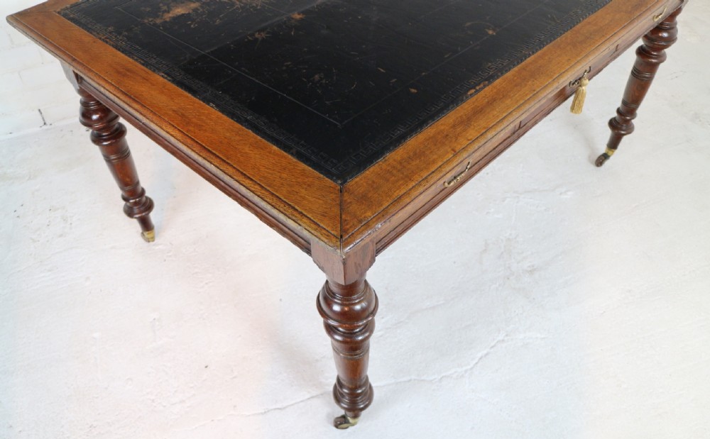 Victorian Oak 5ft Partner’s Writing Table by James Shoolbred, London View XXVI