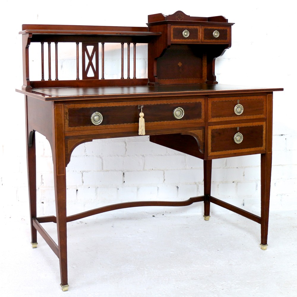 Sheraton Revival Mahogany & Inlaid Desk, Attributed to Shapland & Petter, c.1900 View XXXI