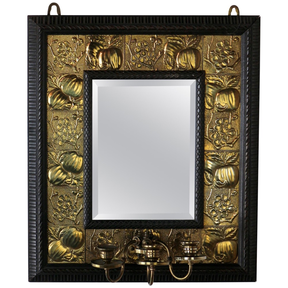 Arts & Crafts Mahogany & Brass Mirror Attributed to Shapland & Petter