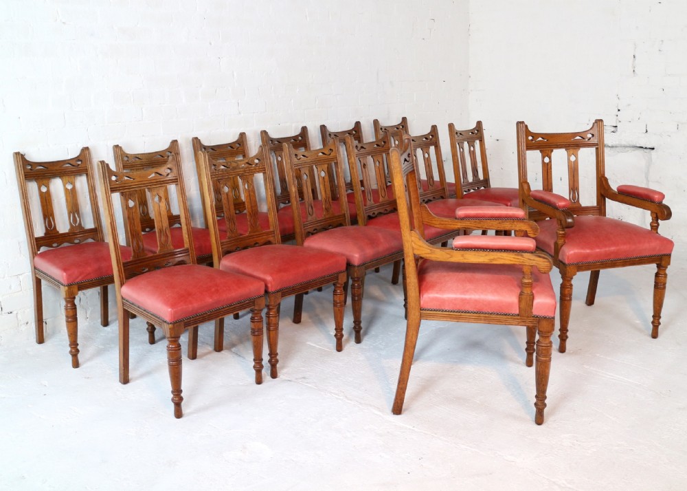 Set of 14 Arts & Crafts Oak Dining Chairs View II