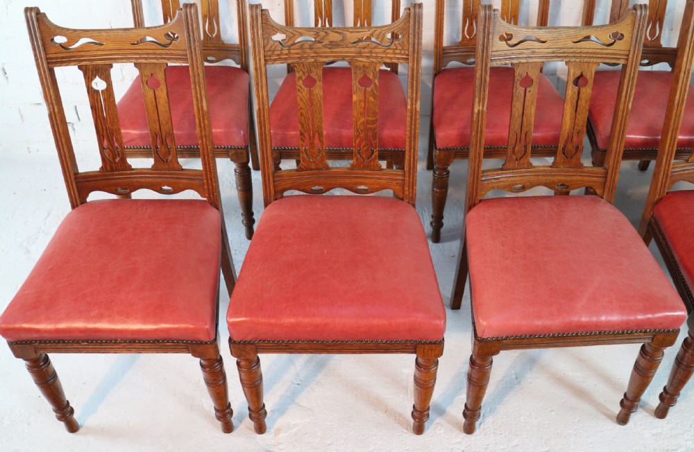 Set of 14 Arts & Crafts Oak Dining Chairs View III
