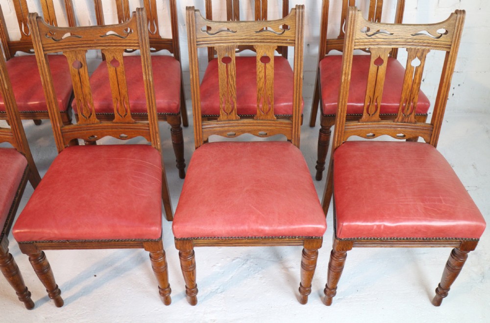 Set of 14 Arts & Crafts Oak Dining Chairs View IV