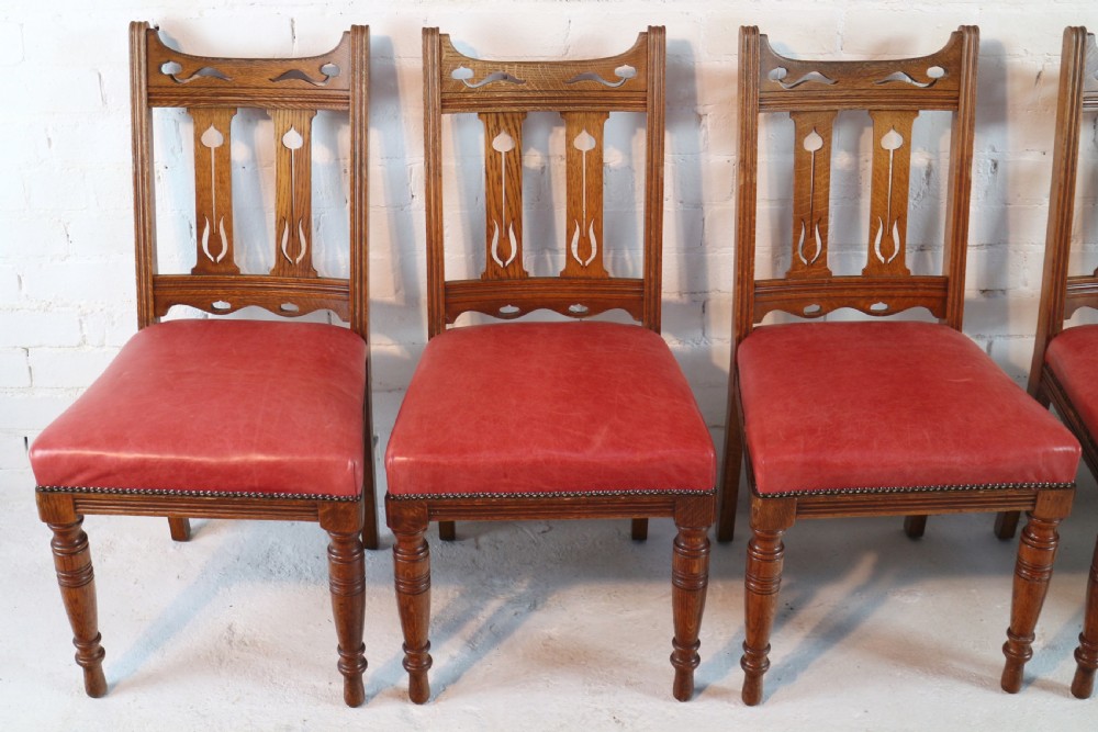 Set of 14 Arts & Crafts Oak Dining Chairs View VI