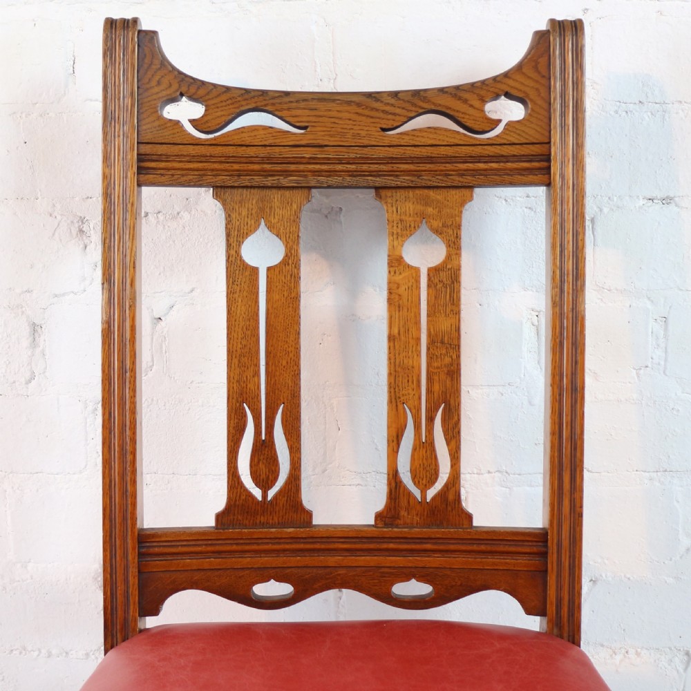 Set of 14 Arts & Crafts Oak Dining Chairs View XII