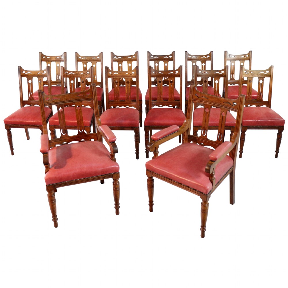 Set of 14 Arts & Crafts Oak Dining Chairs
