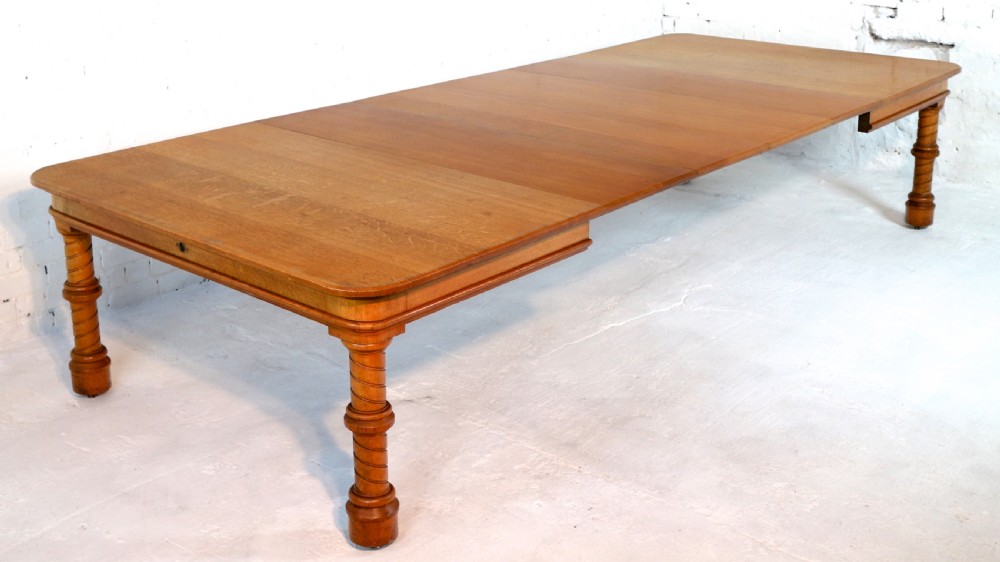 Victorian Oak Extending Dining Table & Leaf Holder,  12ft View VI
