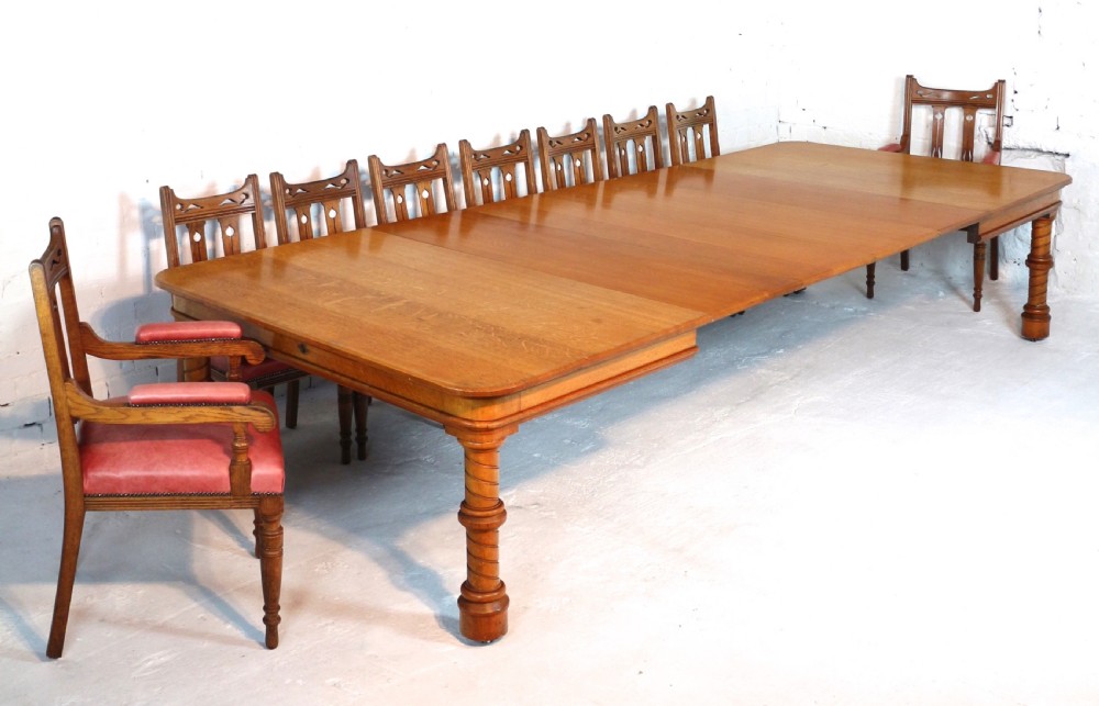 Victorian Oak Extending Dining Table & Leaf Holder,  12ft View III