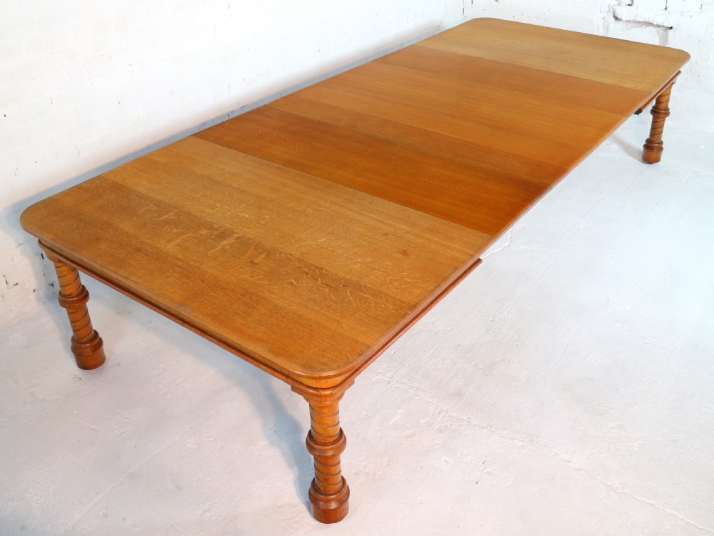 Victorian Oak Extending Dining Table & Leaf Holder,  12ft View IV