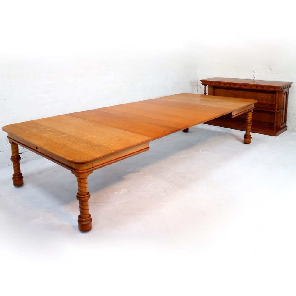 Victorian Oak Extending Dining Table & Leaf Holder,  12ft