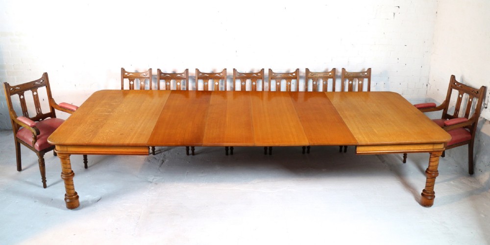 Victorian Oak Extending Dining Table & Leaf Holder,  12ft View VIII