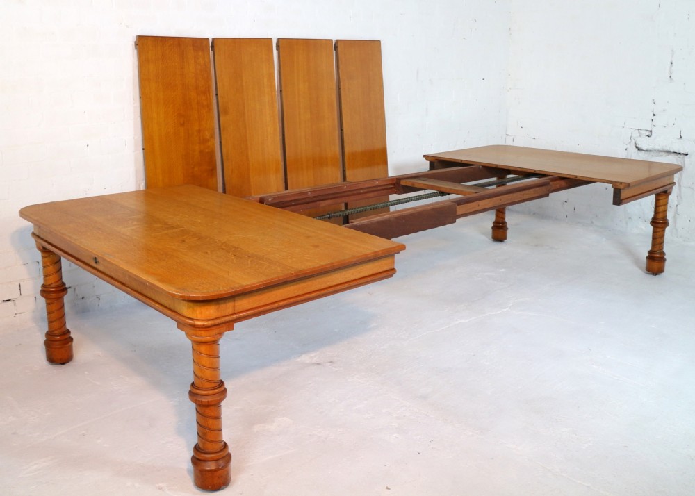 Victorian Oak Extending Dining Table & Leaf Holder,  12ft View IX