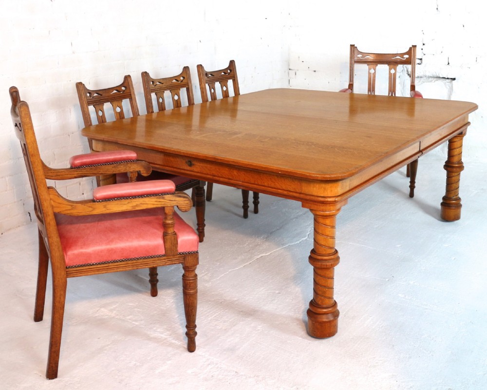 Victorian Oak Extending Dining Table & Leaf Holder,  12ft View XVII