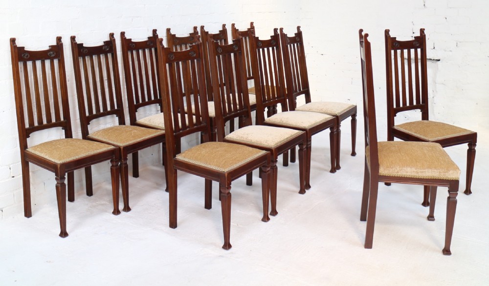 Set of Twelve Arts & Crafts Walnut Dining Chairs, Attributed to Shapland & Petter (12) View II