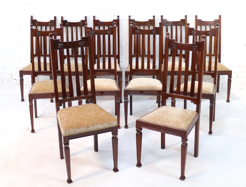 Set of Twelve Arts & Crafts Walnut Dining Chairs, Attributed to Shapland & Petter (12) View III