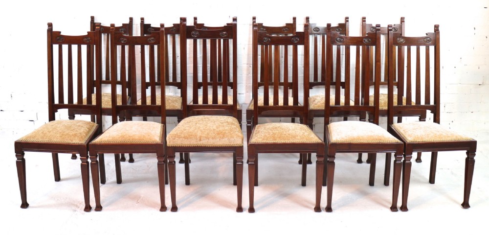 Set of Twelve Arts & Crafts Walnut Dining Chairs, Attributed to Shapland & Petter (12) View X